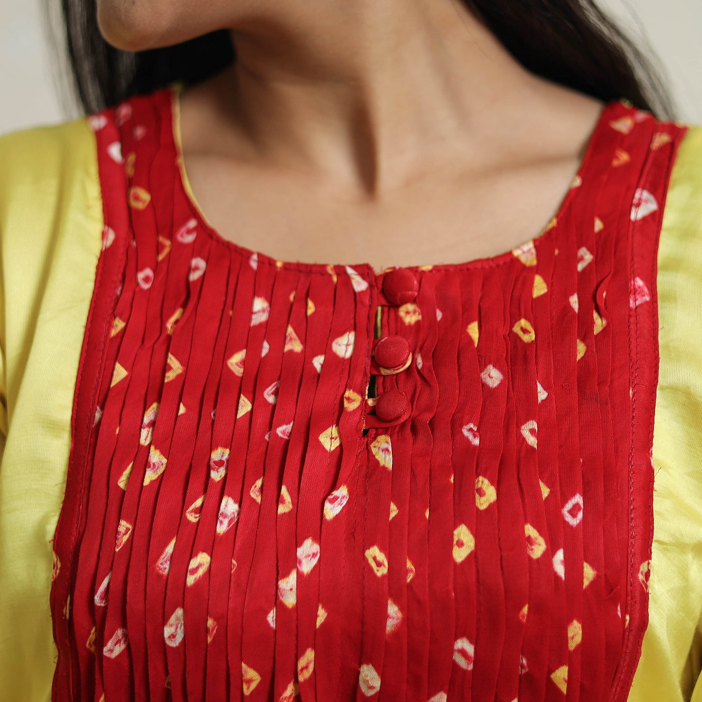 Plain Modal Silk Straight Kurta with Bandhani Pintuck Patchwork 02