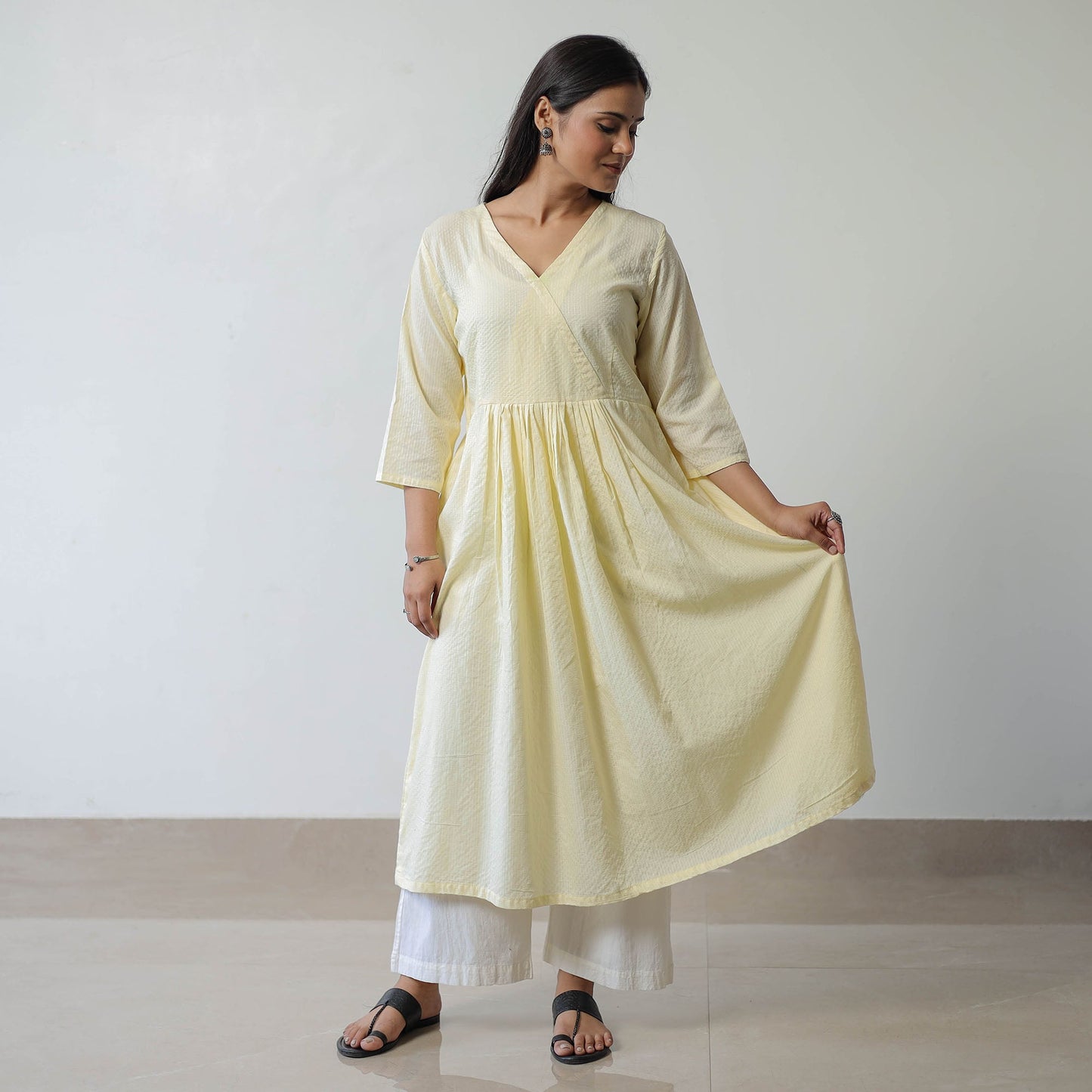 Plain Running Stitch Cotton A-Line Kurta 01