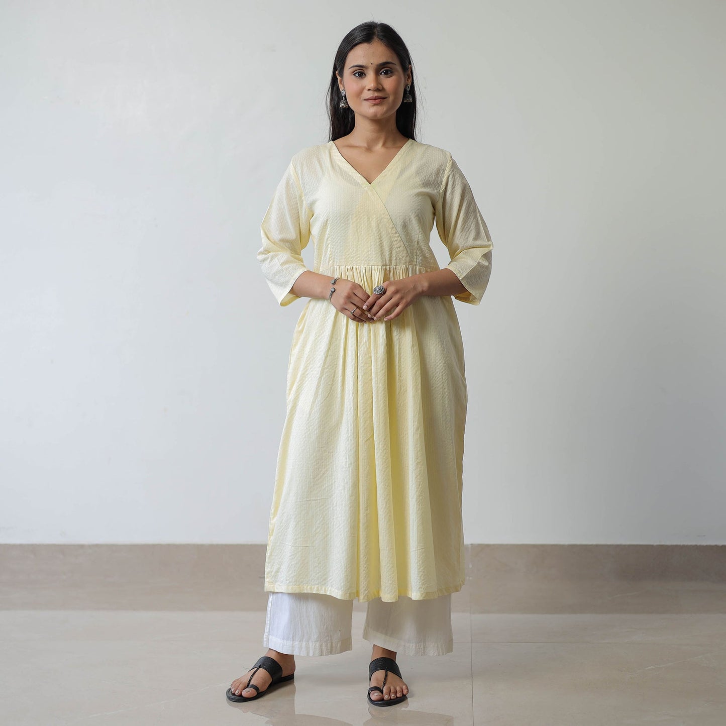 Plain Running Stitch Cotton A-Line Kurta 01
