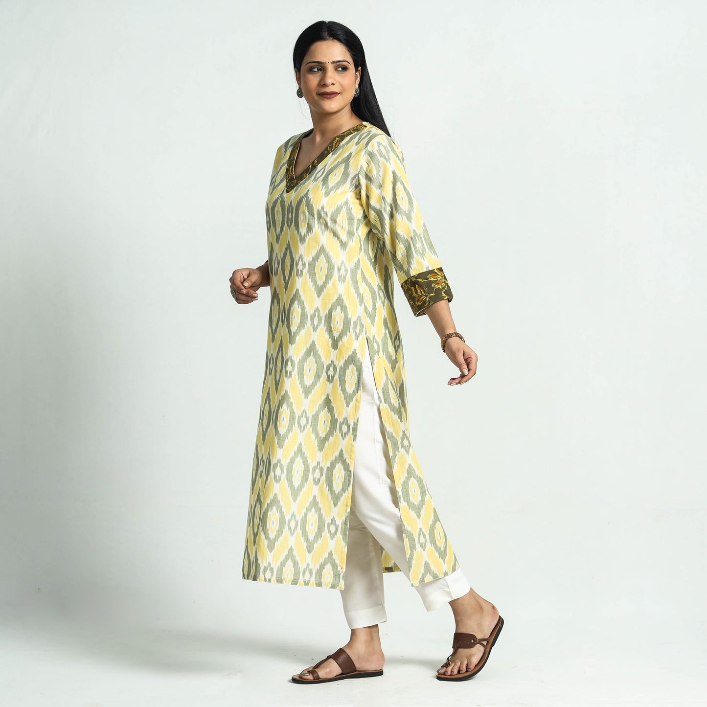 Yellow Pochampally Ikat Cotton Straight Kurta