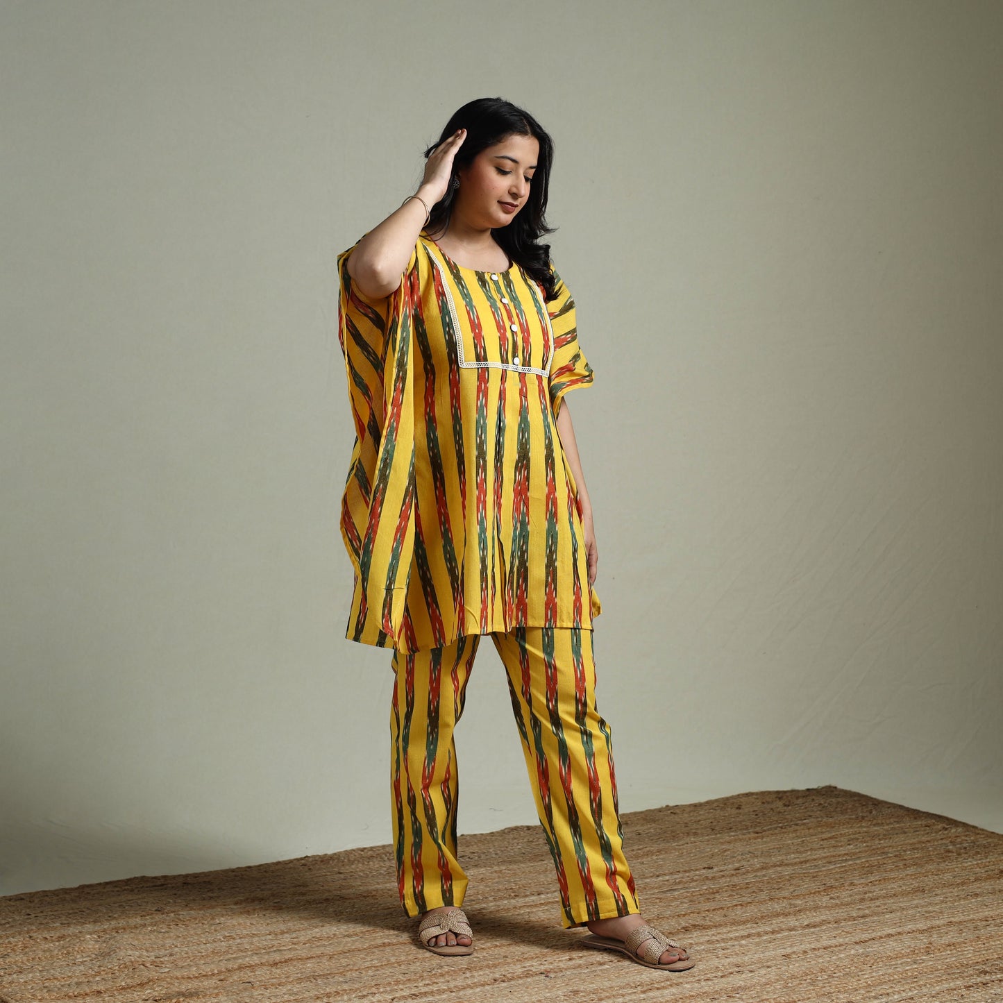 Pochampally ikat lace work cotton co-ord set for women 10