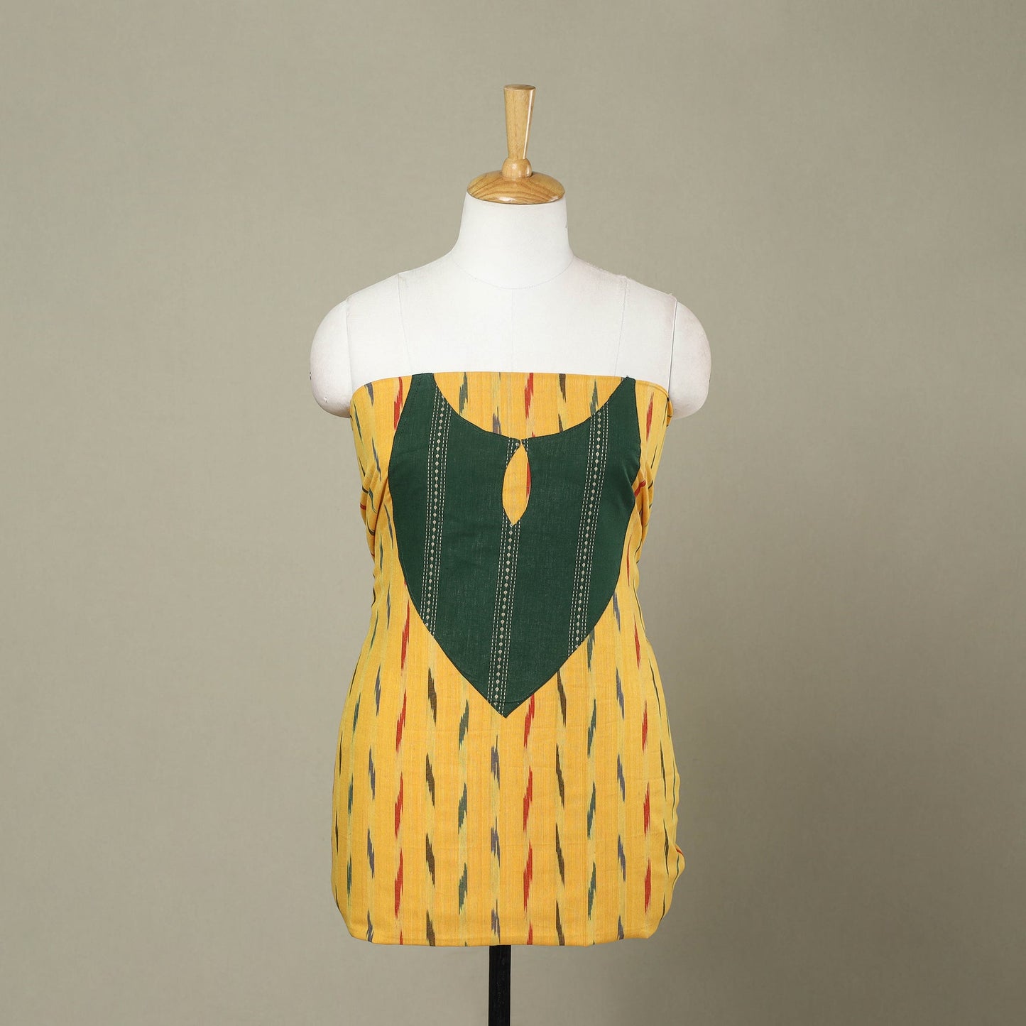 Buy Yellow Pochampally Ikat Patchwork Cotton Kurta Material