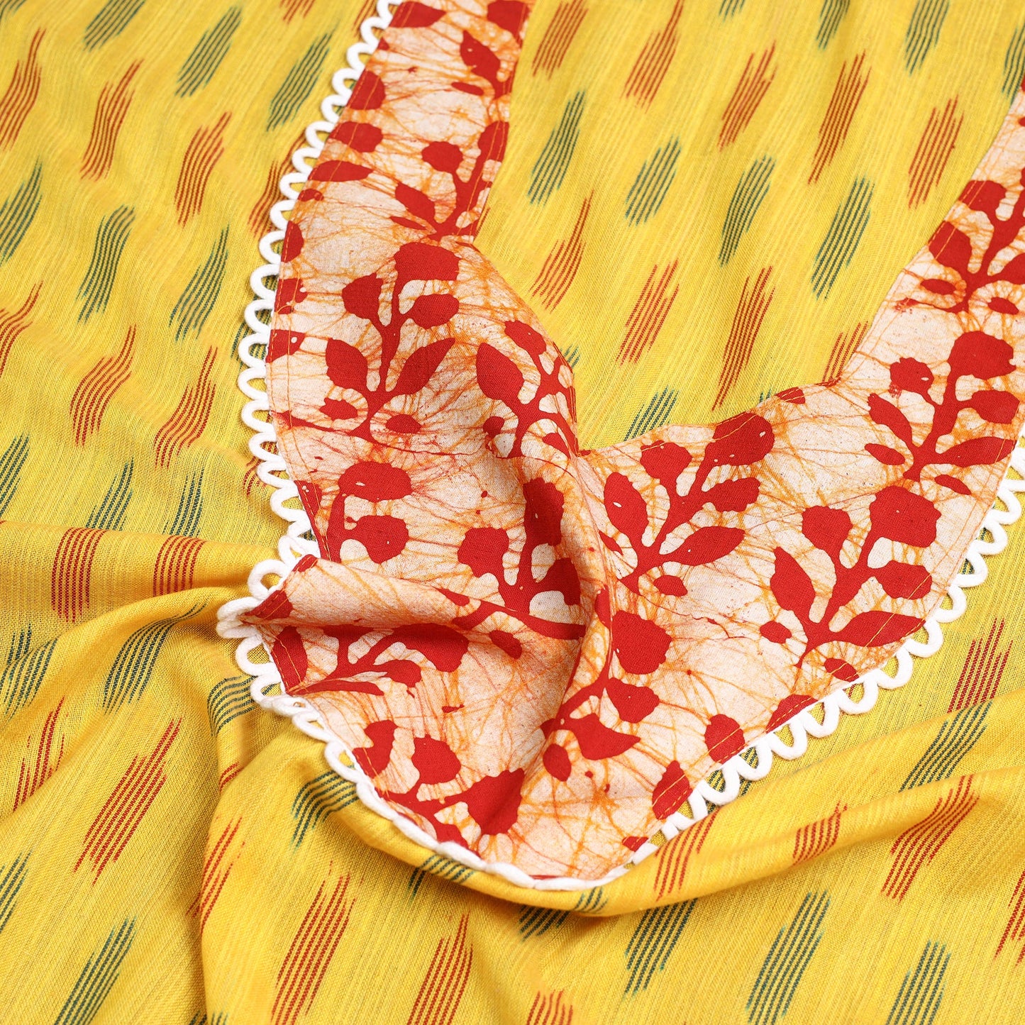 Buy Yellow Pochampally Ikat Patchwork Cotton Kurta Material