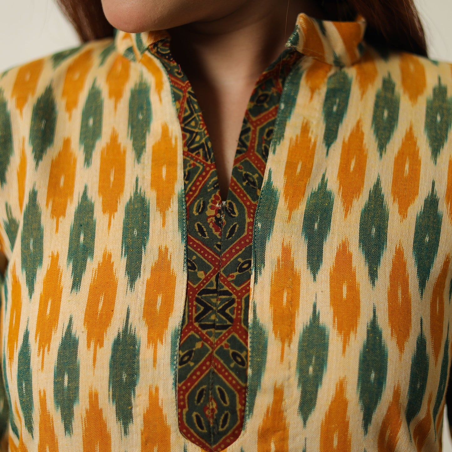 Pochampally Ikat Weave Cotton Kurta with Palazzo & Dupatta Set 05 Online l iTokri.com