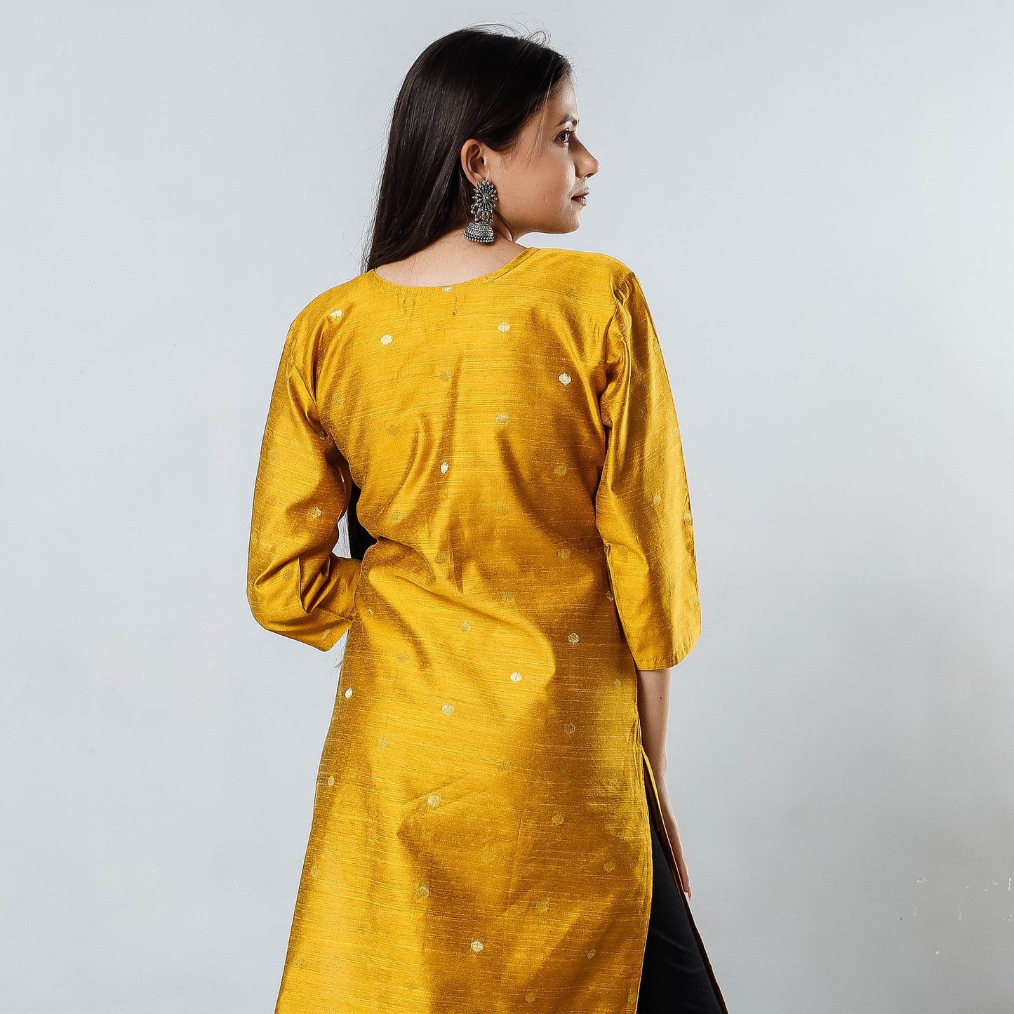 Polka Zari Butta Spun Dupion Silk Long Kurta for Women