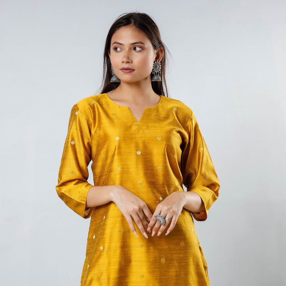 Polka Zari Butta Spun Dupion Silk Long Kurta for Women