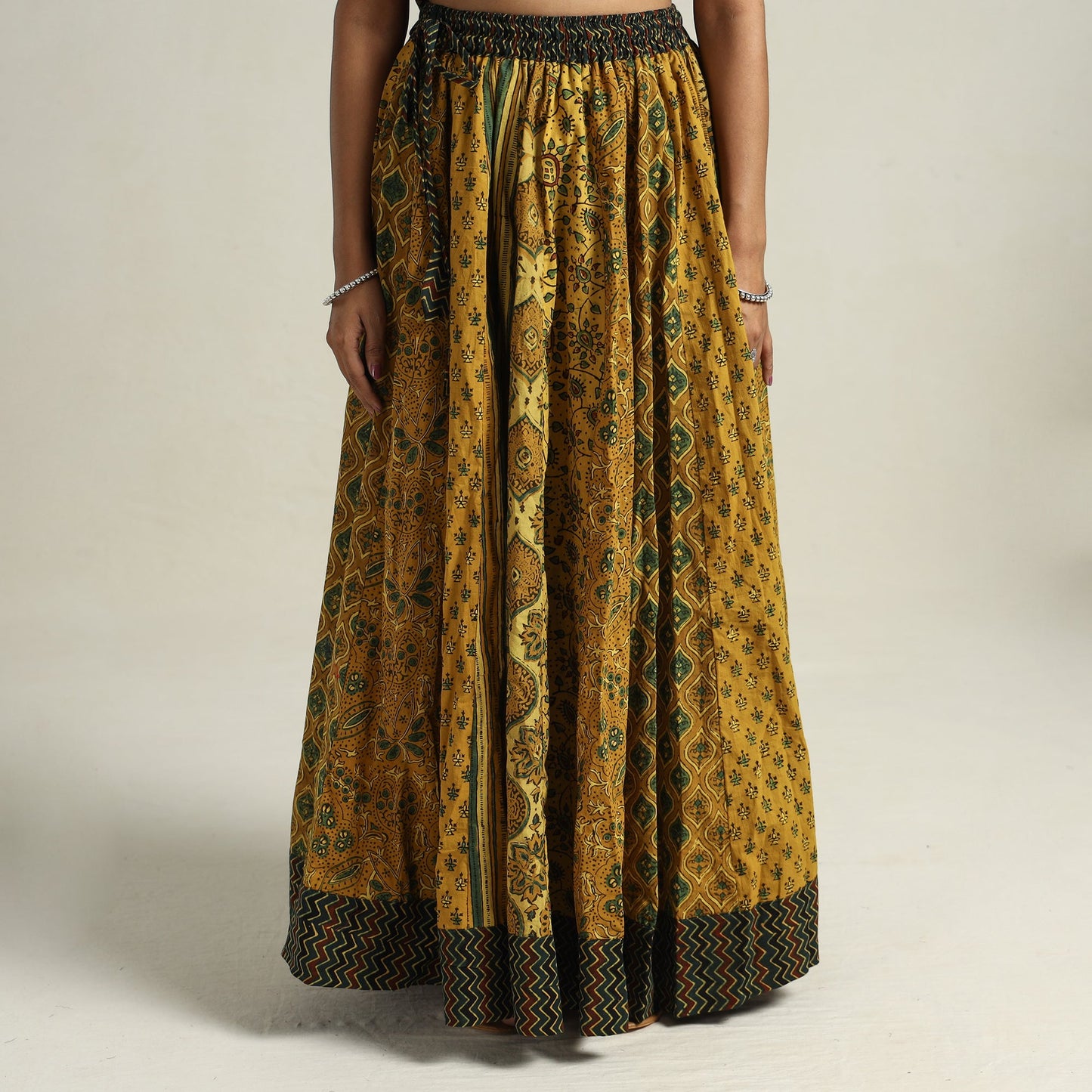 Yellow - printed 24 kali patchwork cotton long skirt 74