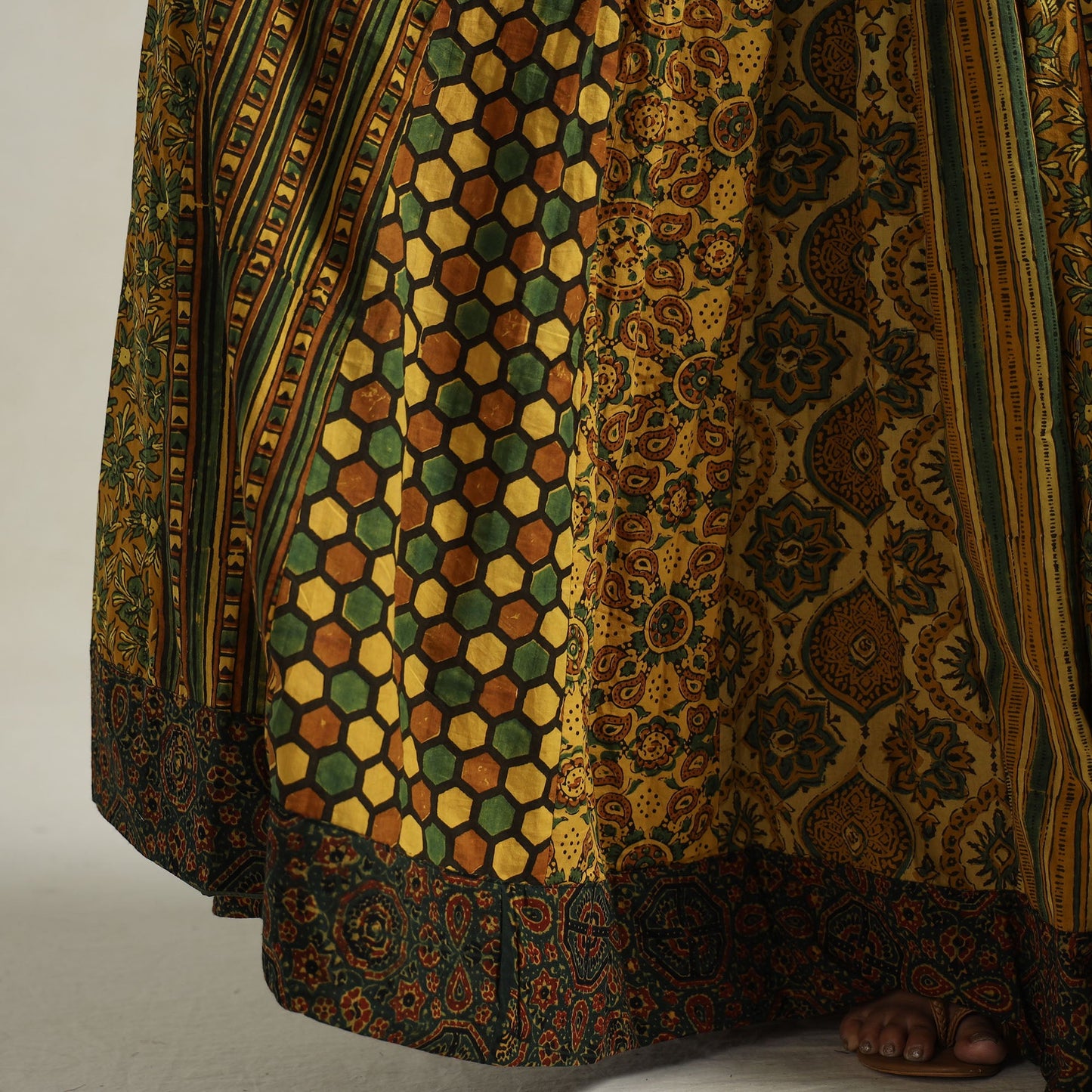 Yellow - printed 24 kali patchwork cotton long skirt 80