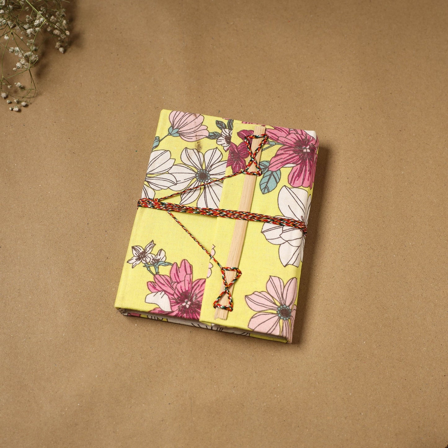 Printed fabric cover handmade paper notebook with thread