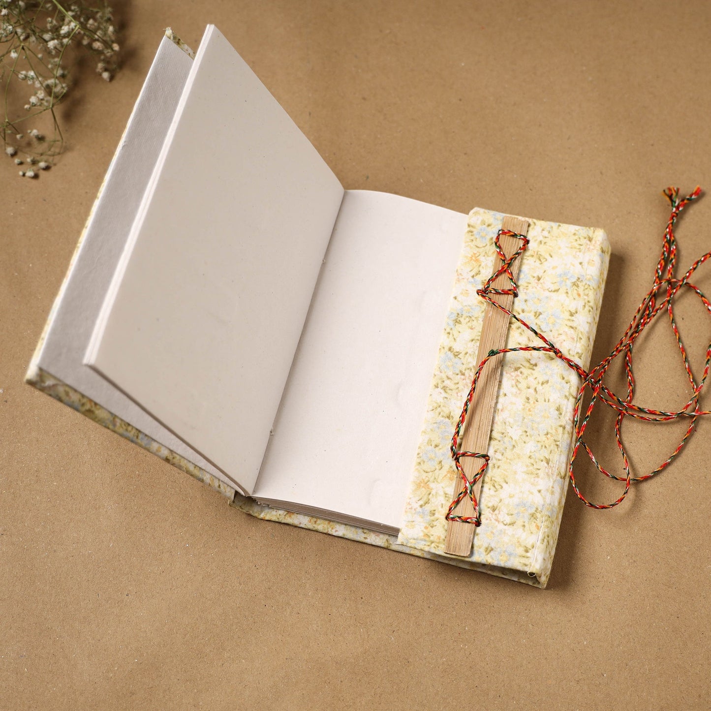 Printed fabric cover handmade paper notebook with thread
