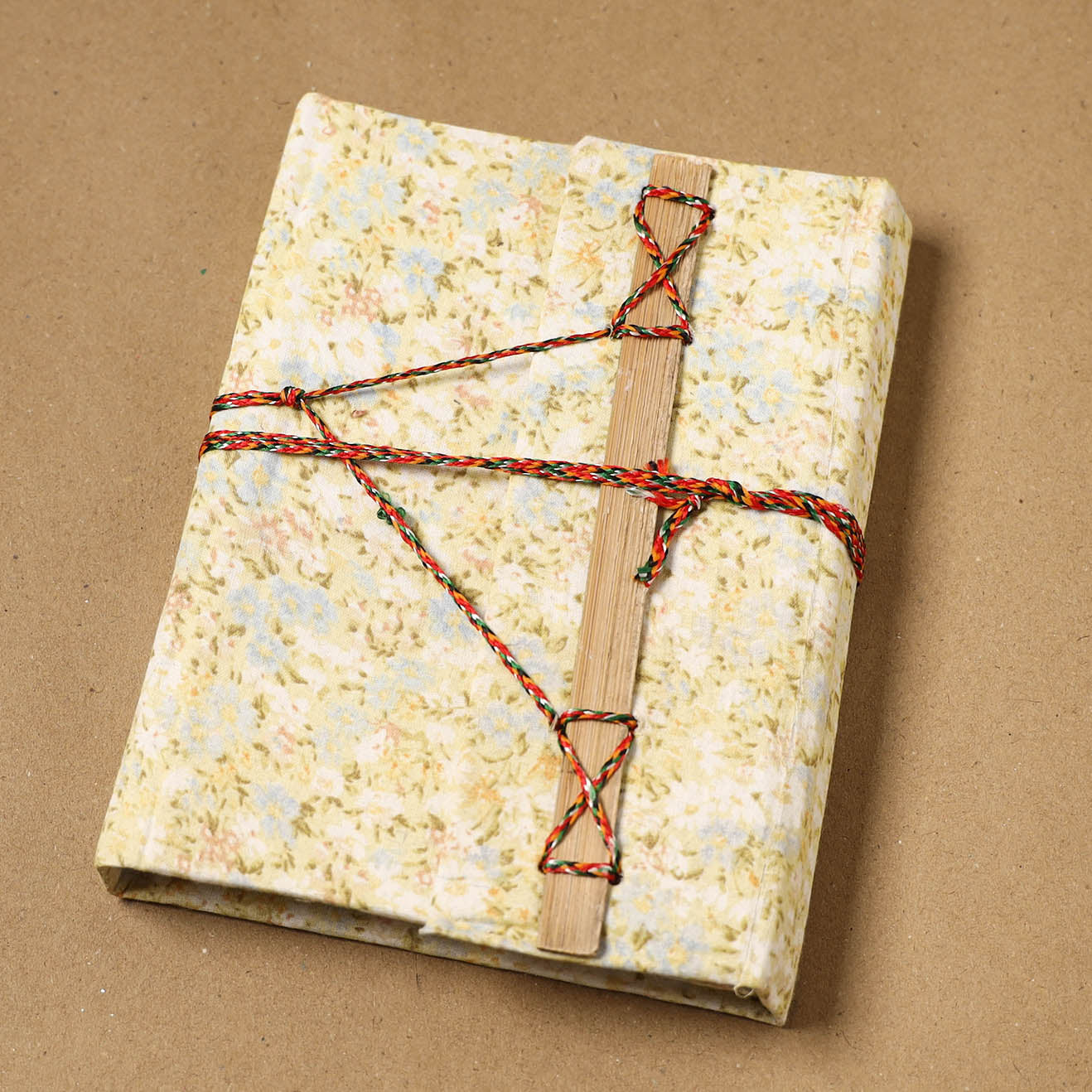 Printed fabric cover handmade paper notebook with thread