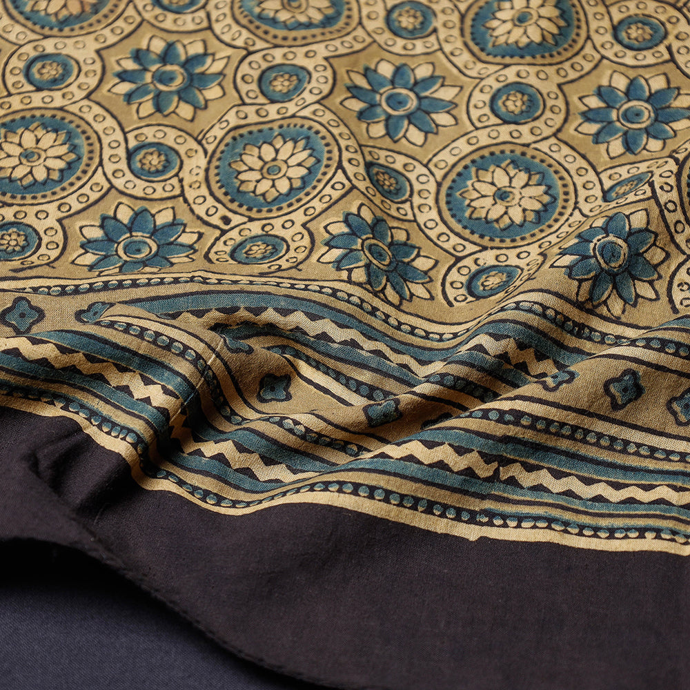 Yellow Ajrakh Block Printing Cotton Scarf from Kutch
