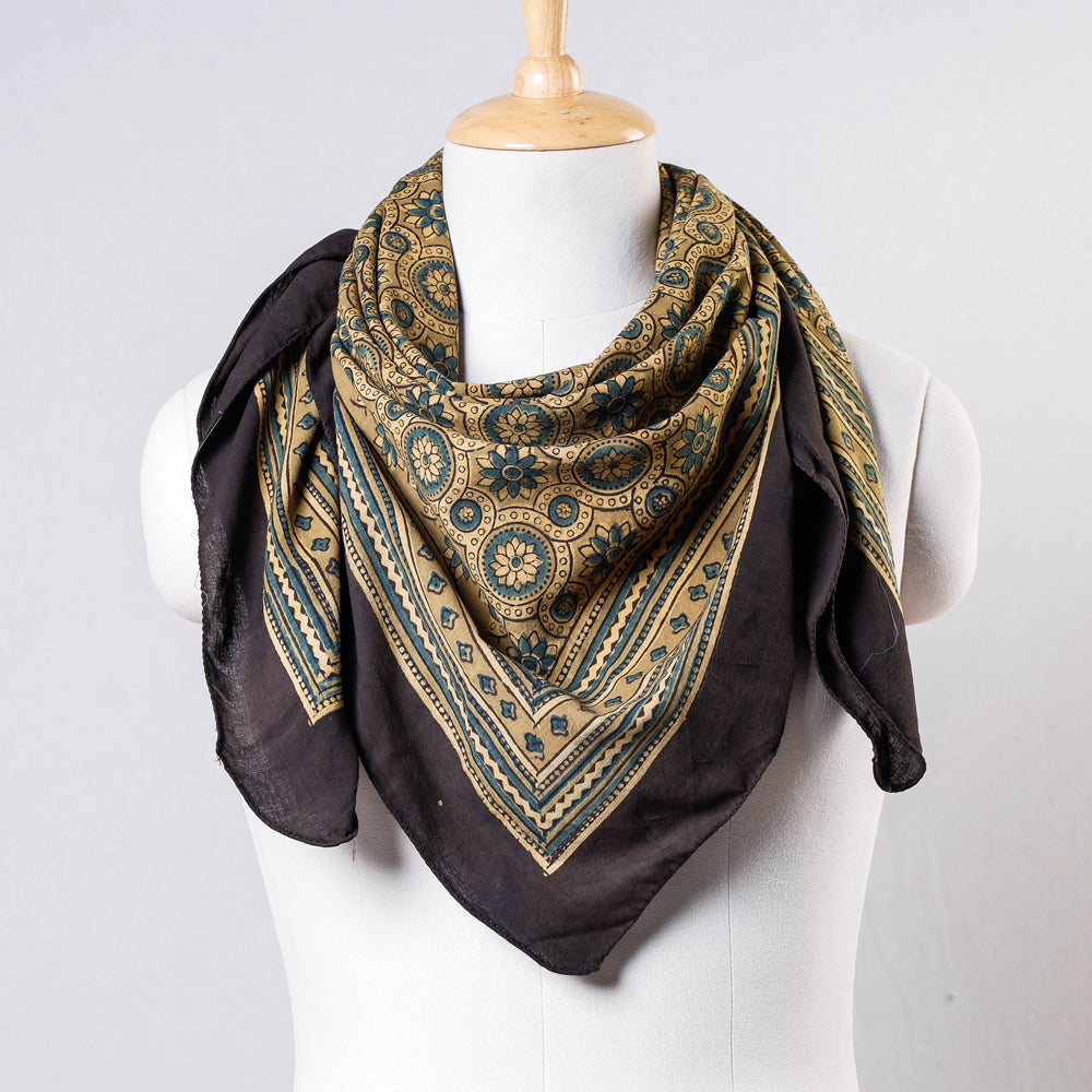 Yellow Ajrakh Block Printing Cotton Scarf from Kutch