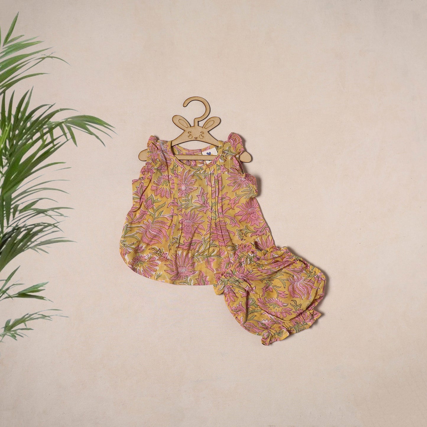 Yellow - pure cotton baby girls floral top & shorts (6-12