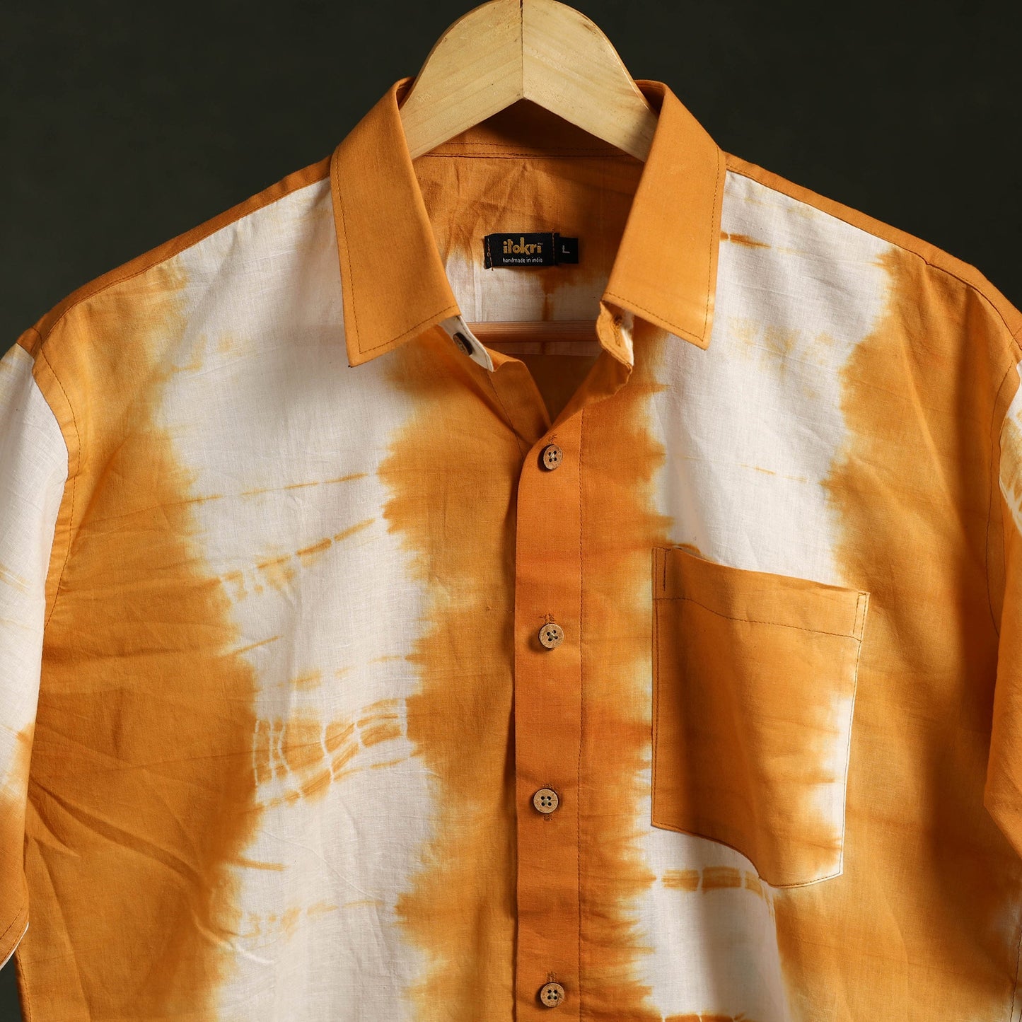 Yellow - pure cotton full sleeve tie-dye men shibori shirt