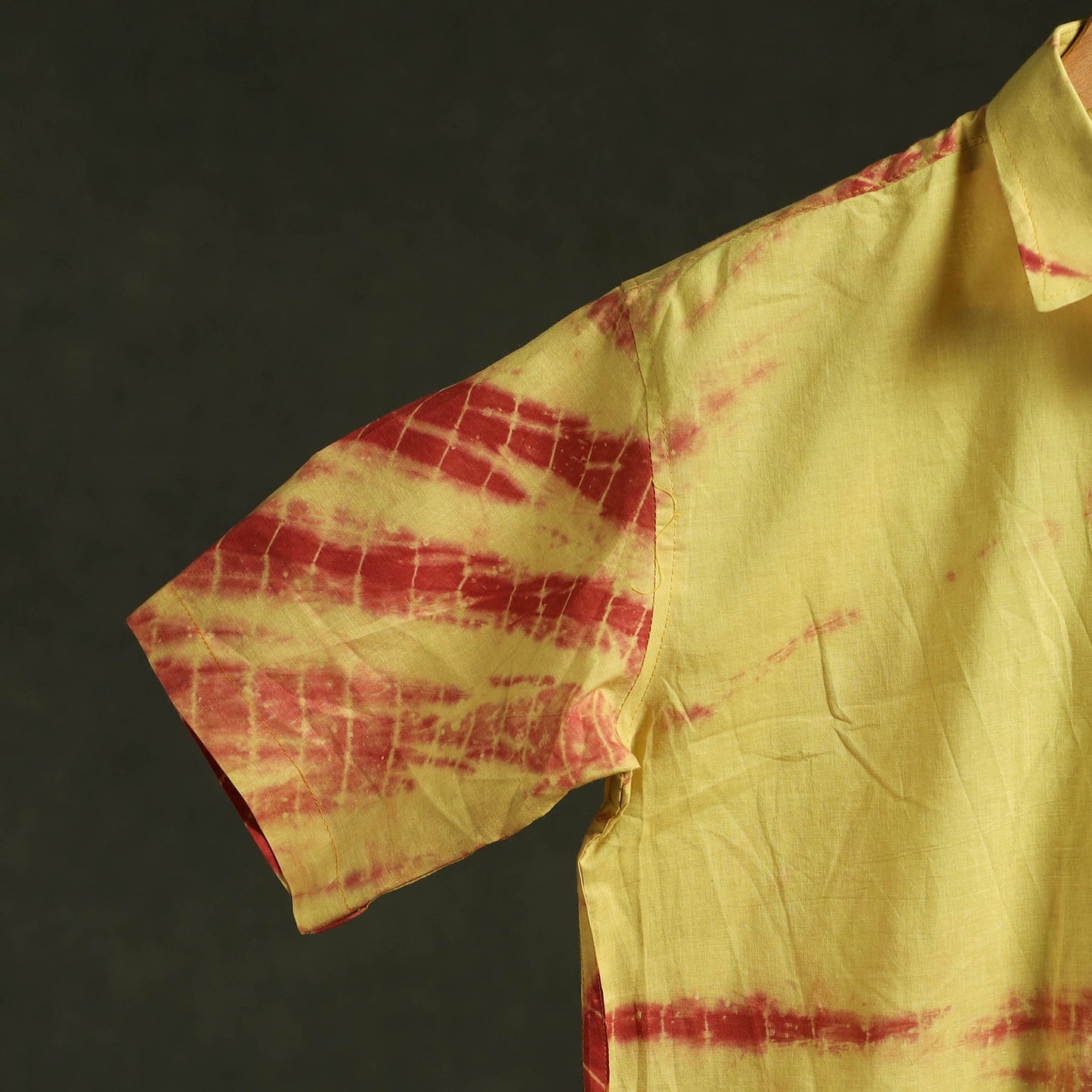 Yellow - pure cotton half sleeve tie-dye men shibori shirt