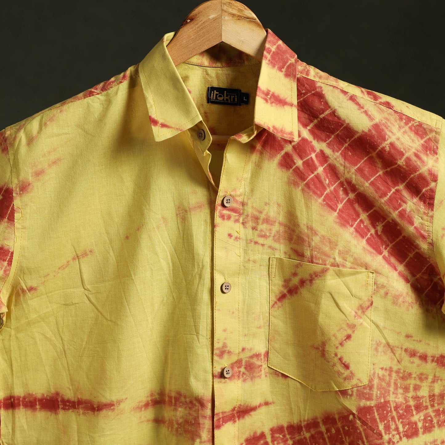 Yellow - pure cotton half sleeve tie-dye men shibori shirt