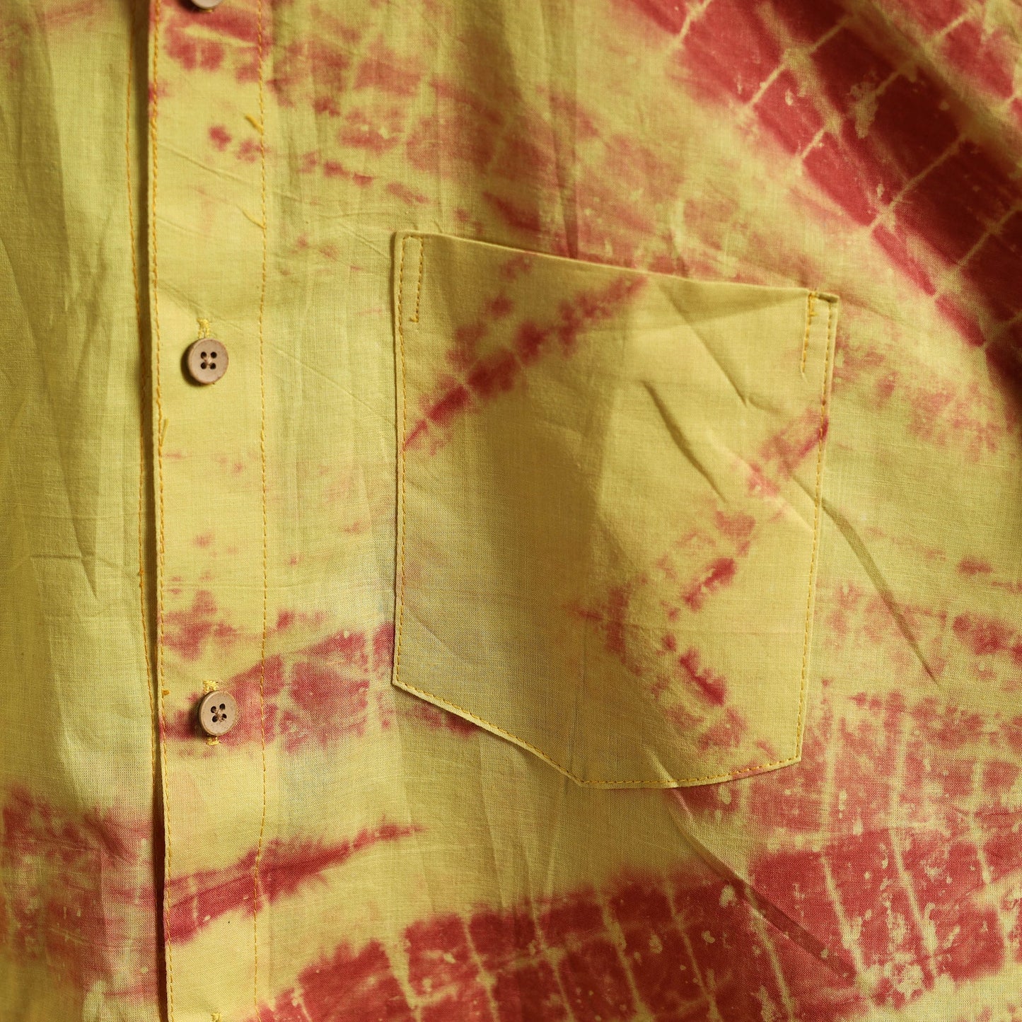 Yellow - pure cotton half sleeve tie-dye men shibori shirt
