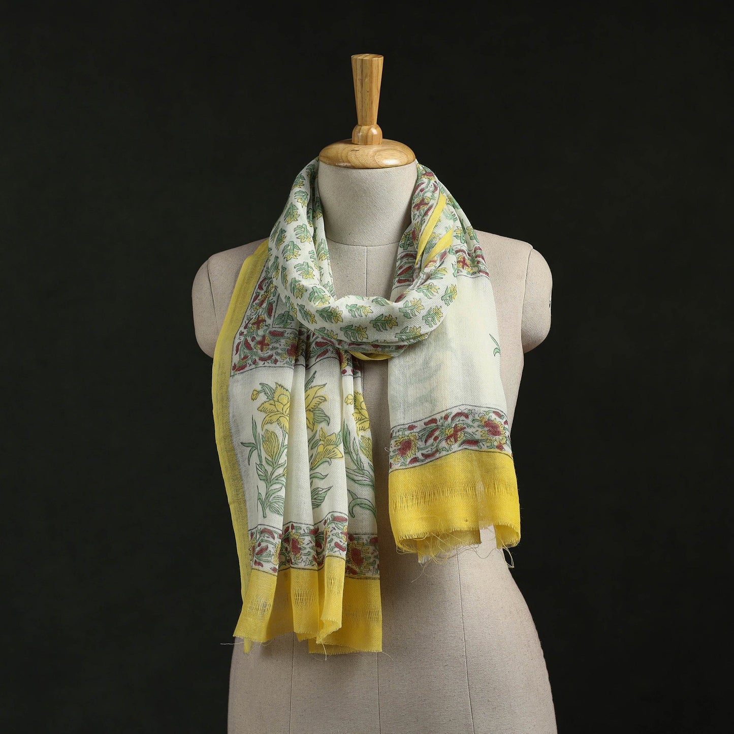 Pure wool hand block print sanganeri stole 05 - handcrafted