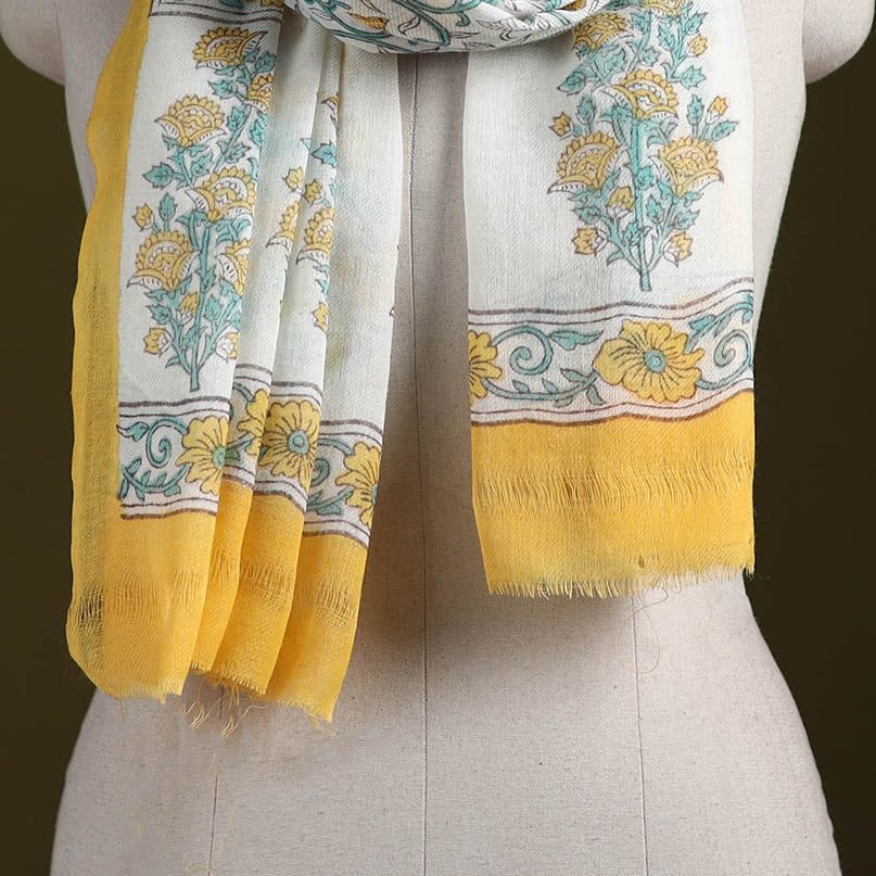 Pure wool hand sanganeri stole 21 - handcrafted