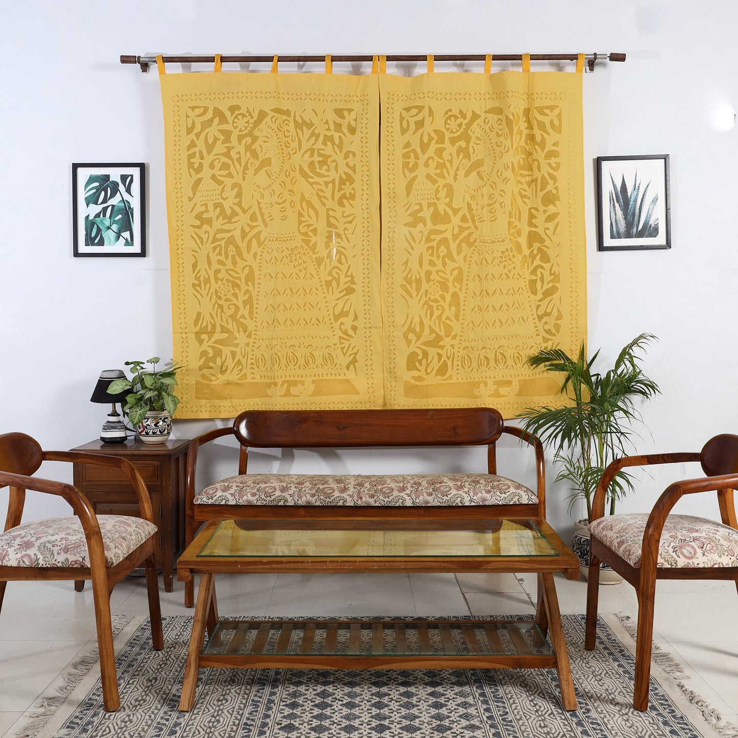 Yellow Queen Cutwork Cotton Barmer Applique Window Curtain