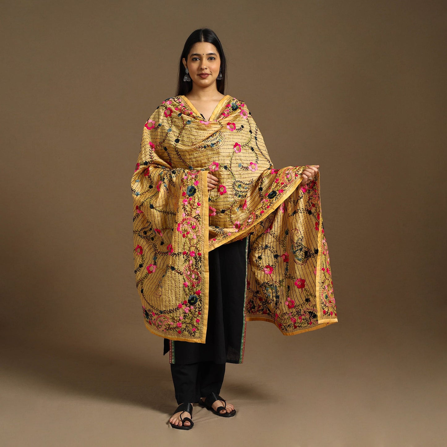 Buy Yellow Ranihati Chanderi Silk Hand Embroidery Dupatta
