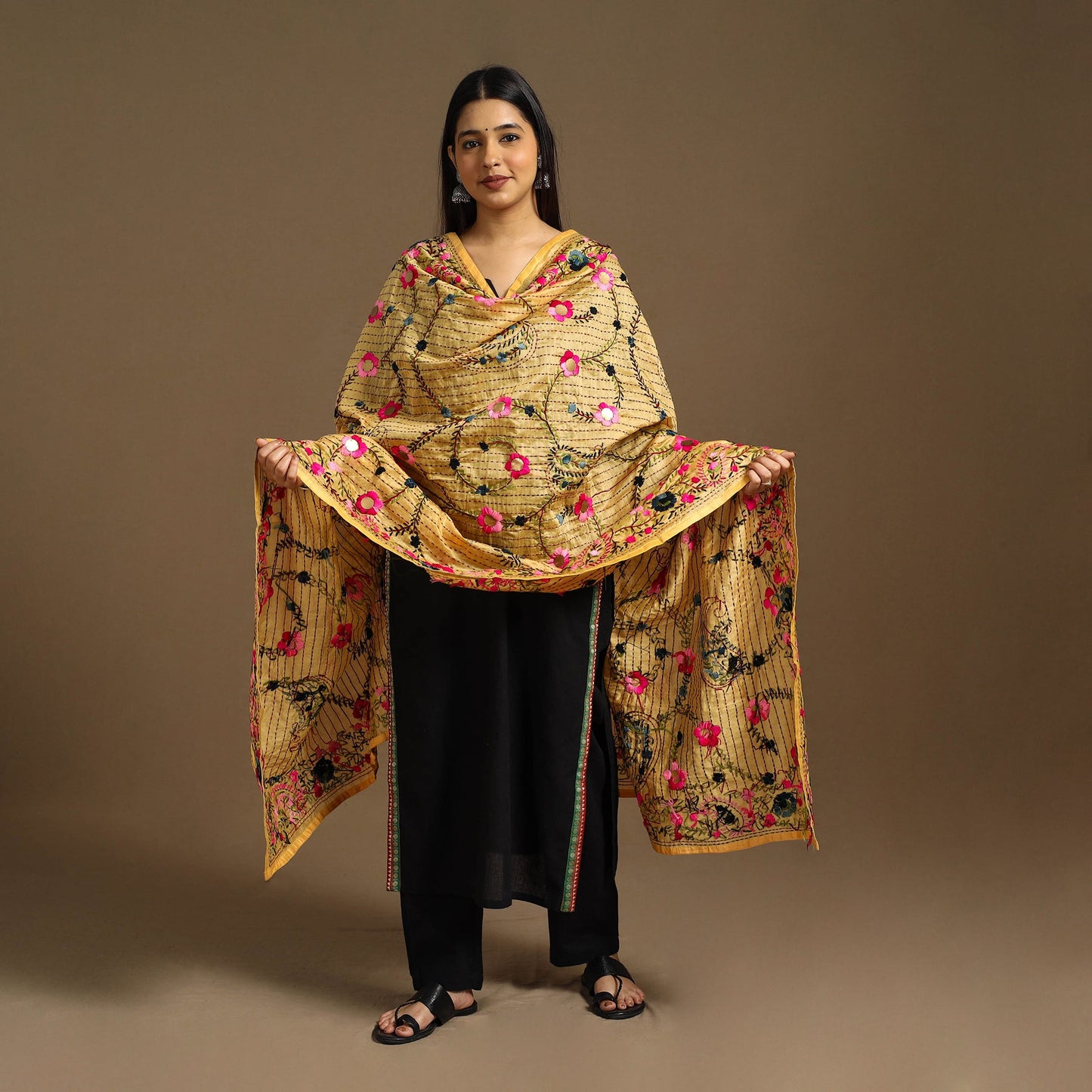 Buy Yellow Ranihati Chanderi Silk Hand Embroidery Dupatta