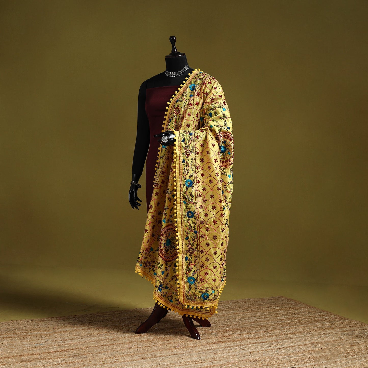 Ranihati chapa work chanderi silk hand embroidery dupatta