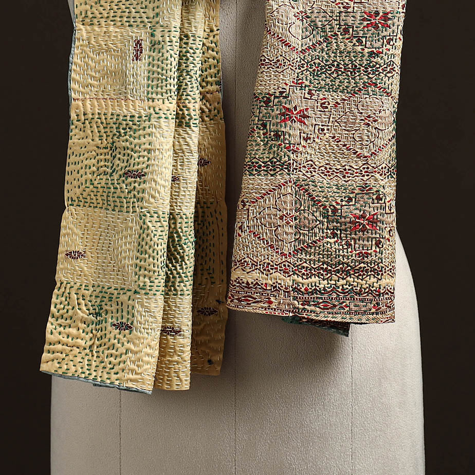 Yellow - reversible silk bengal hand kantha stitch stole