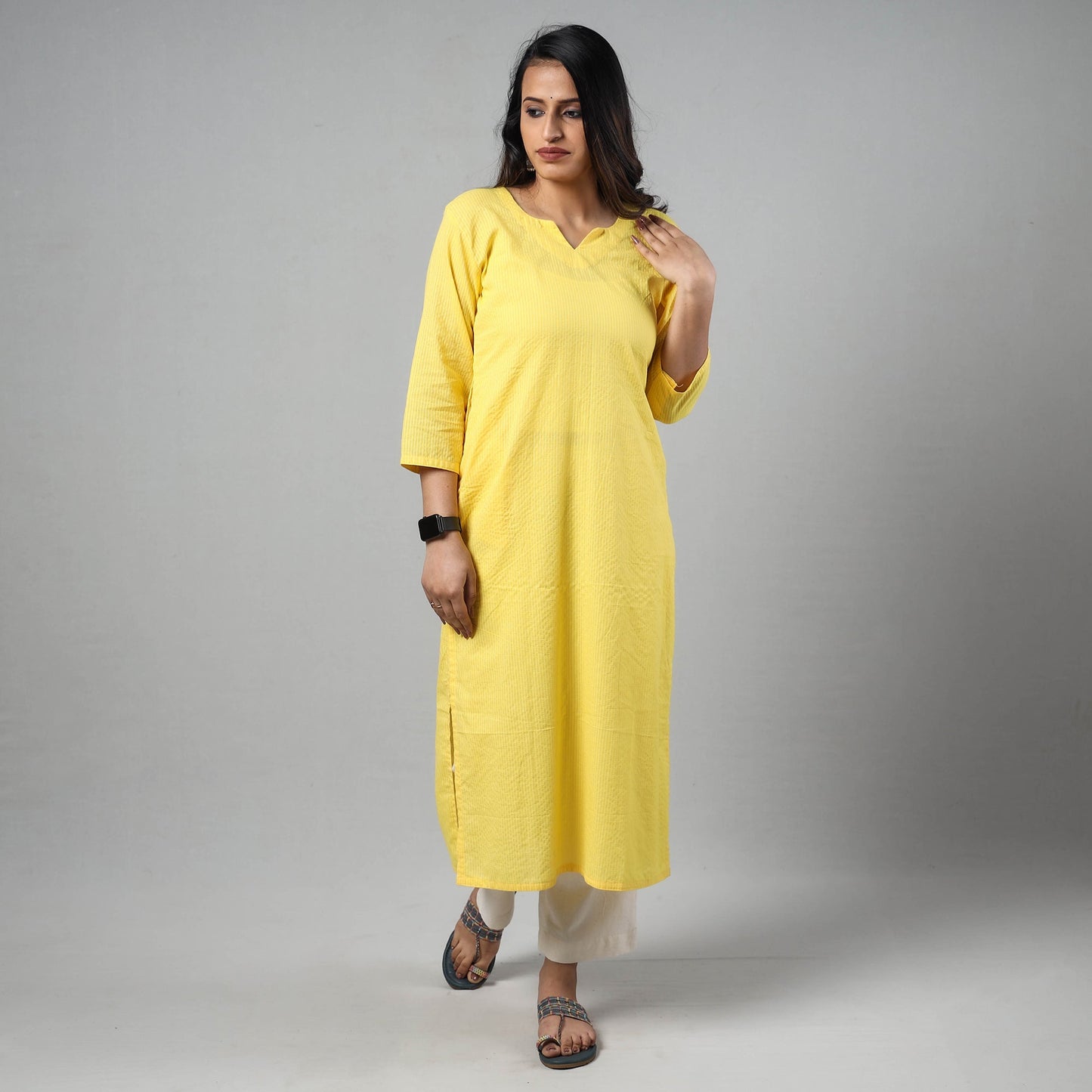 Running Stitch Cotton Long Kurta