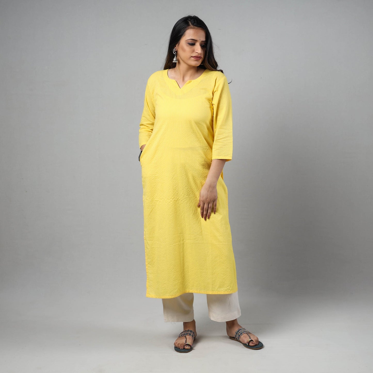 Running Stitch Cotton Long Kurta