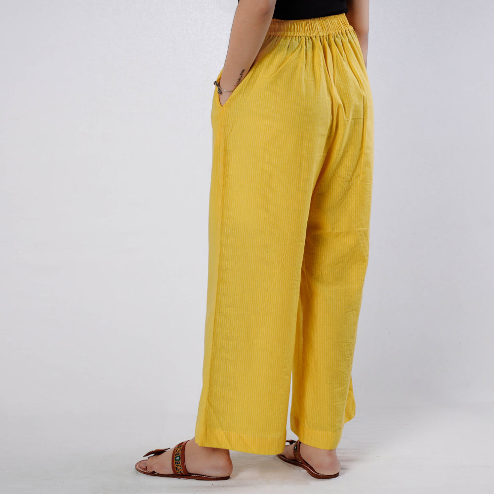 Yellow Running Stitch Cotton Palazzo by iTokri Casuals