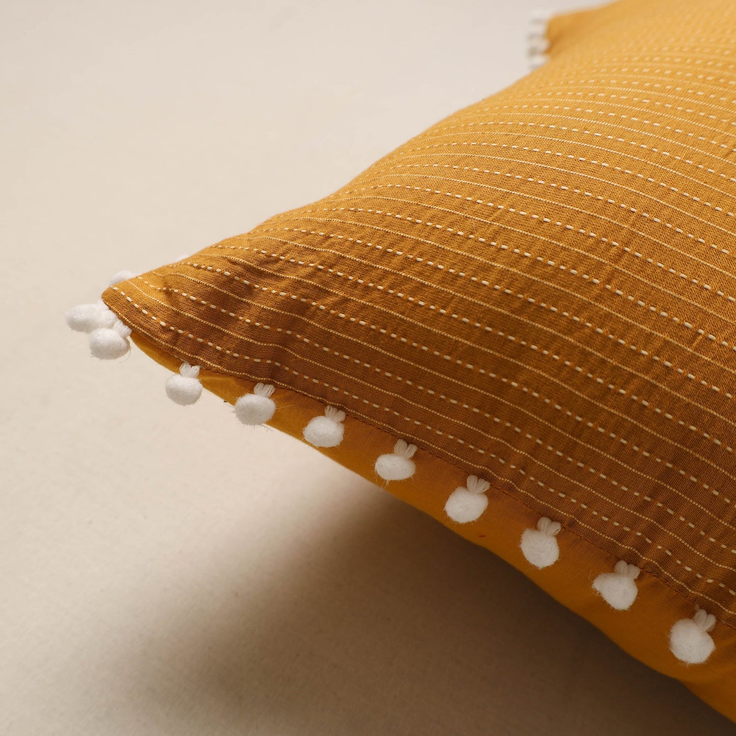 Running stitch plain cushion cover 62 - handcrafted