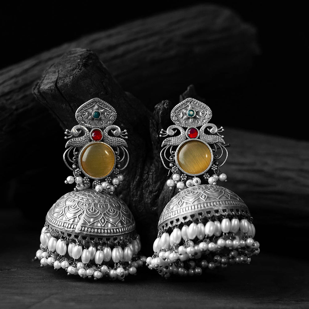 Yellow - saanjh bela mayuri oxidised jhumka earrings