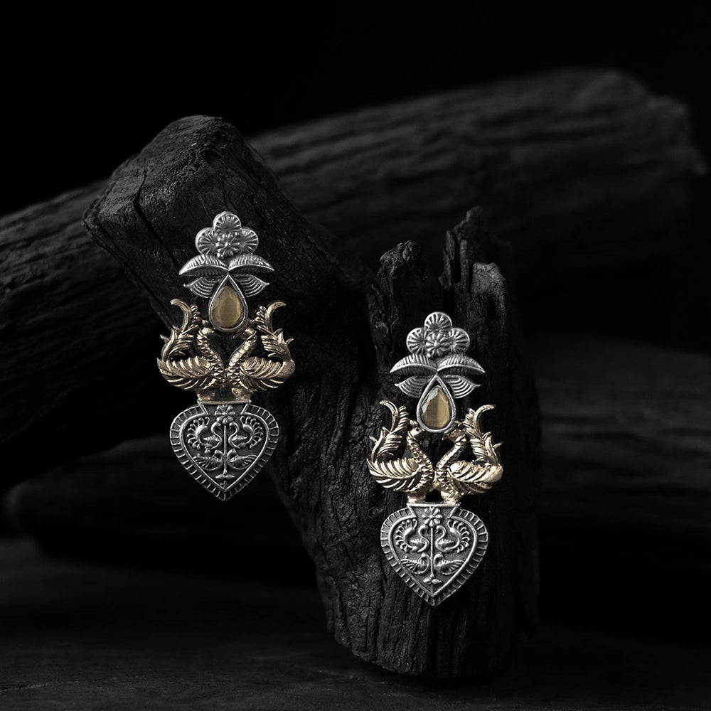 Yellow - saanjh bela peacock motif chandbali oxidised
