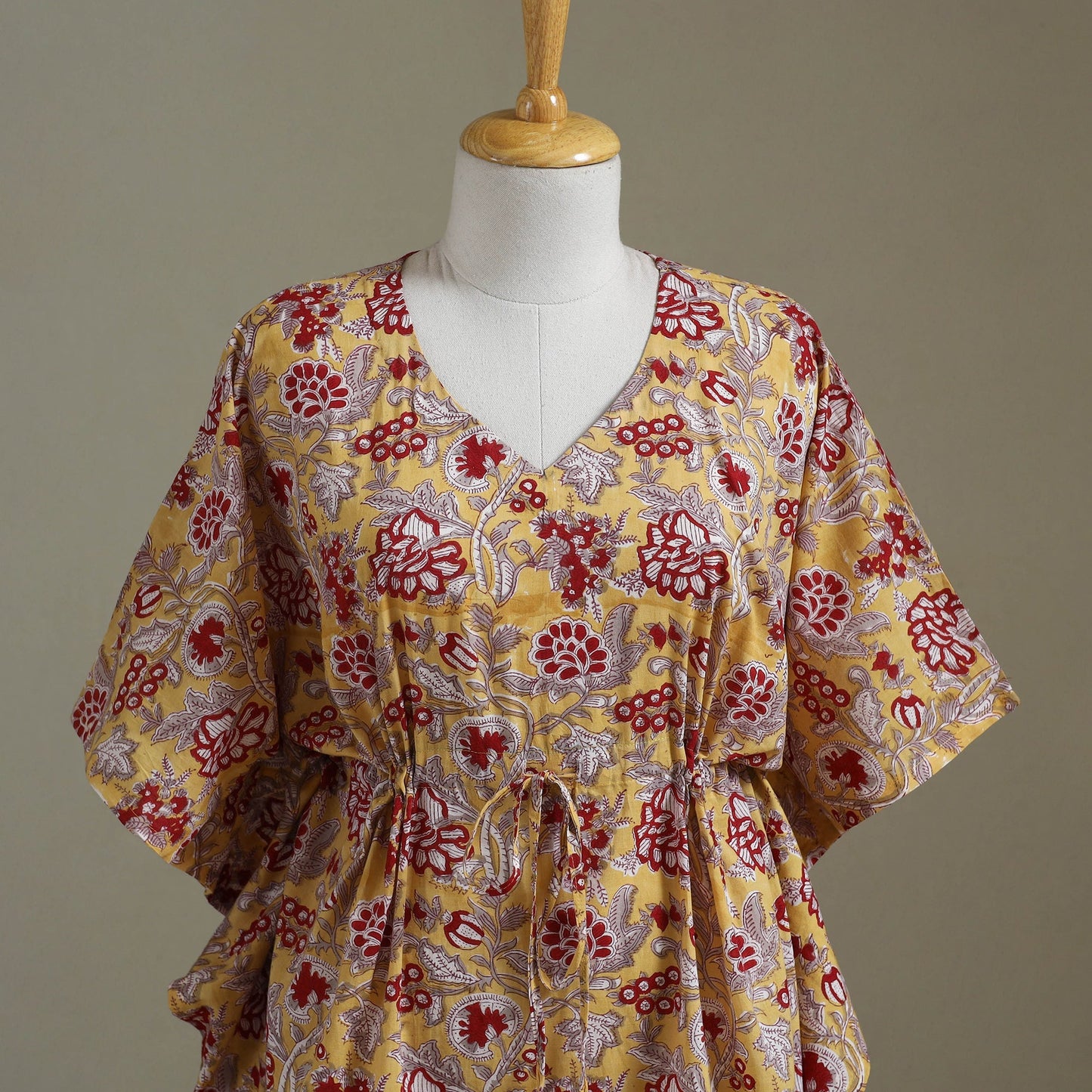 Yellow Sanganeri Block Print Cotton Kaftan (Medium)