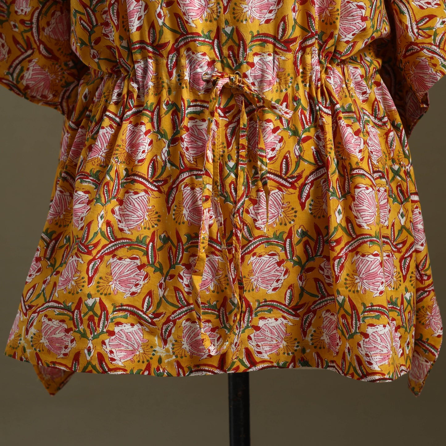 Yellow - sanganeri cotton kaftan (short) 44 - handcrafted