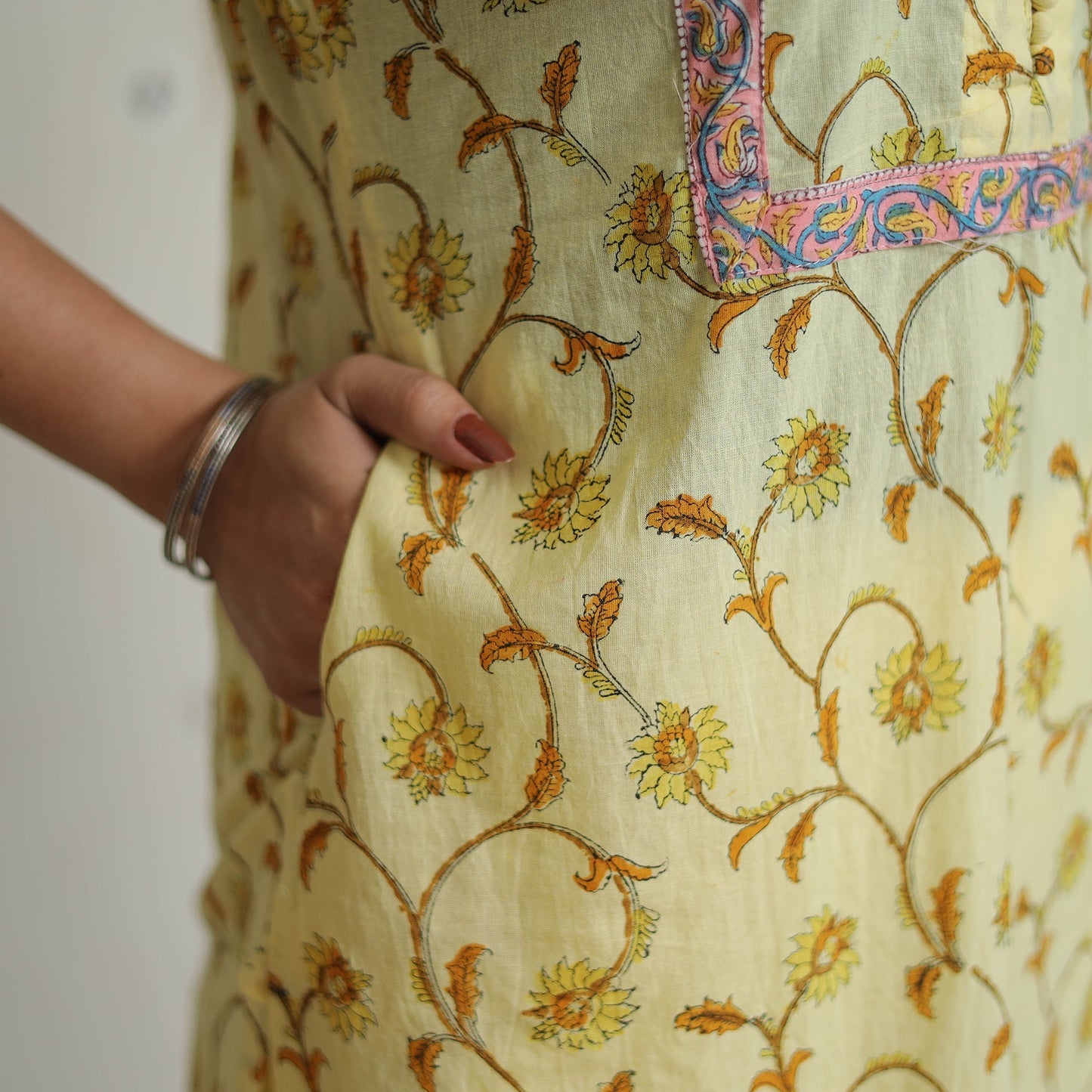 Yellow - sanganeri cotton kurta suit set 17 - handcrafted