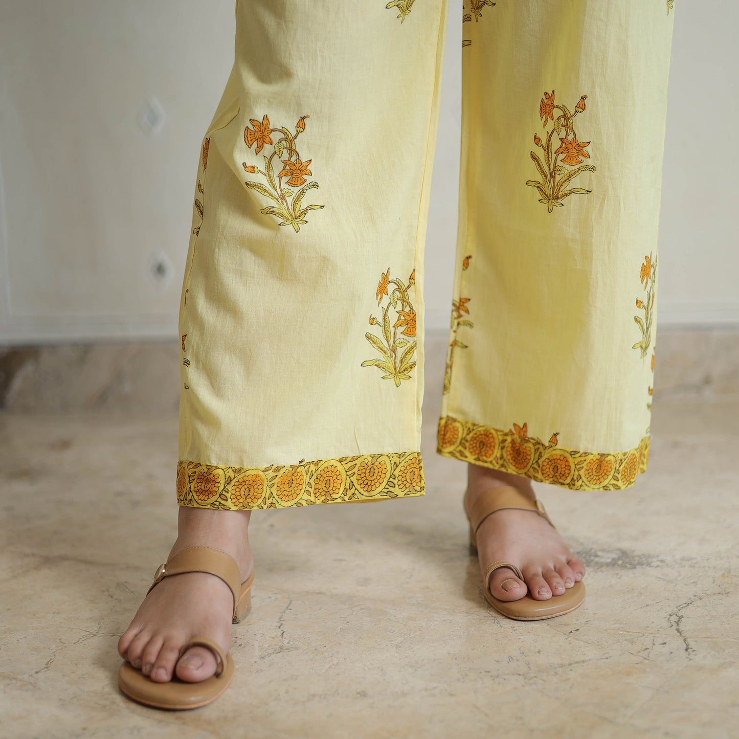 Yellow - sanganeri cotton kurta suit set 17 - handcrafted