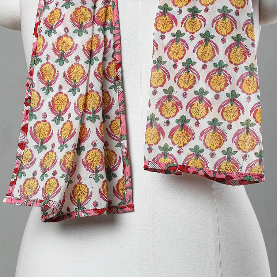 Yellow - sanganeri cotton stole 18 - handcrafted