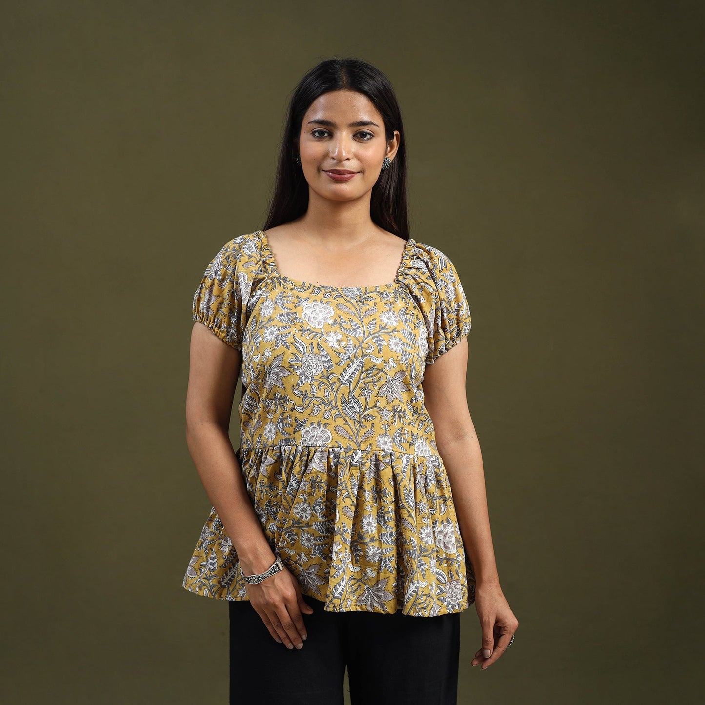 Yellow Sanganeri Block Print Cotton Top