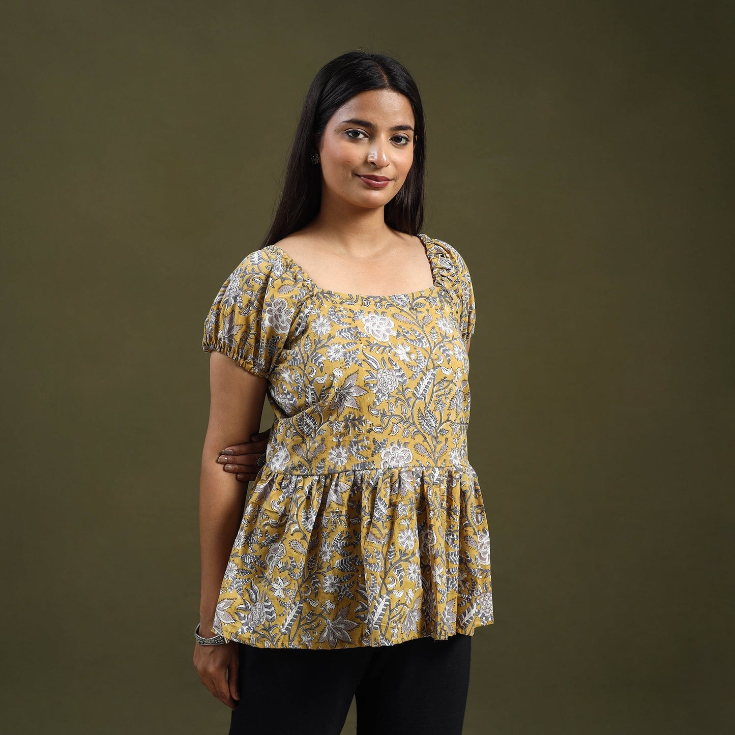 Yellow Sanganeri Block Print Cotton Top