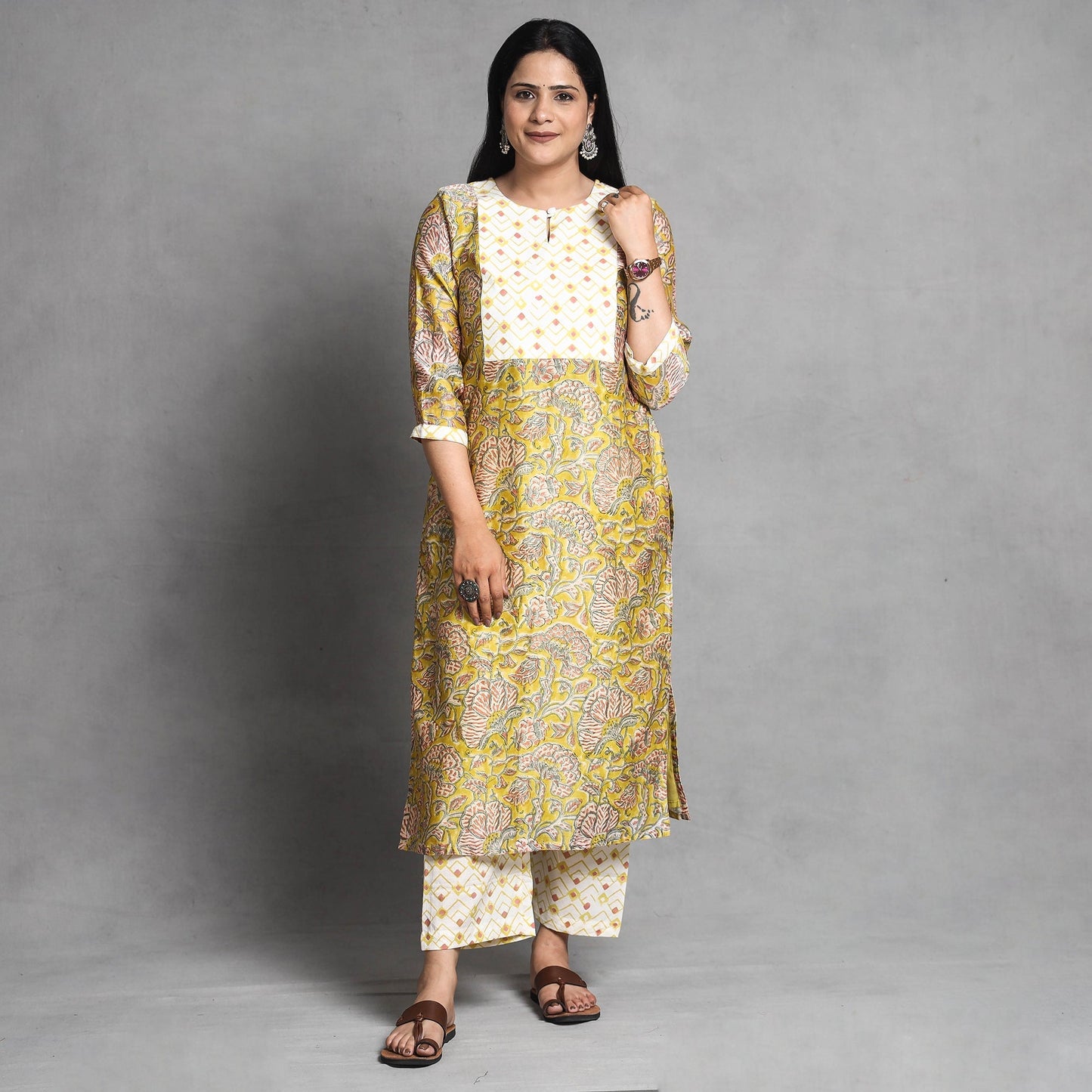 Sanganeri Kurta with Palazzo & Dupatta Set