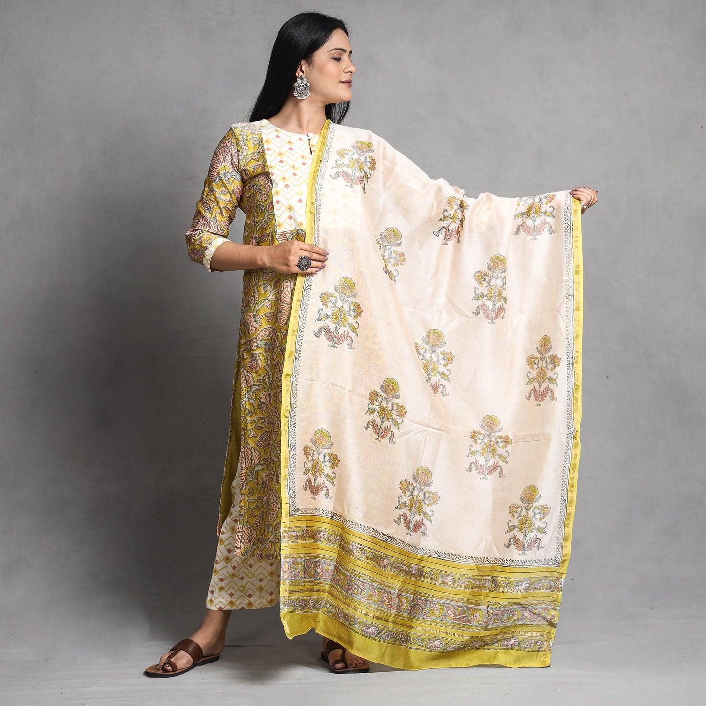 Sanganeri Kurta with Palazzo & Dupatta Set
