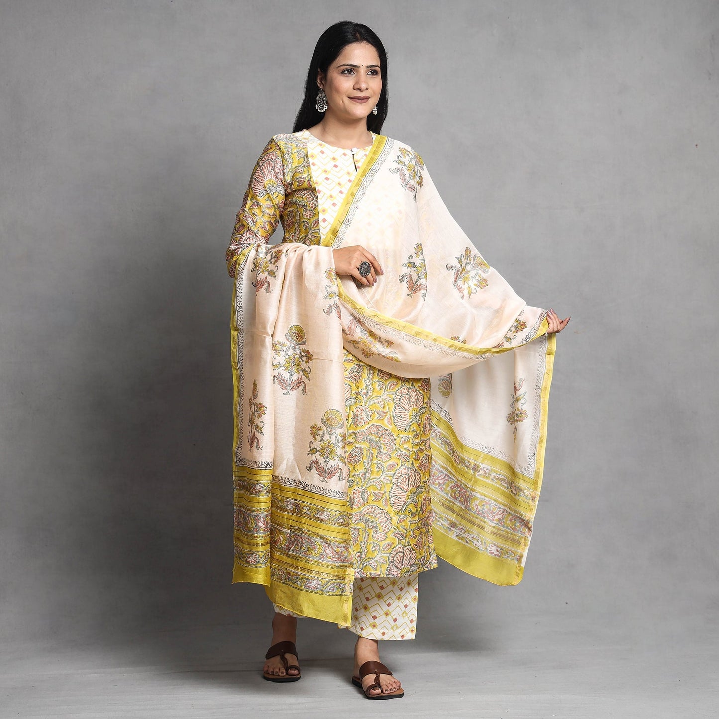 Sanganeri Kurta with Palazzo & Dupatta Set