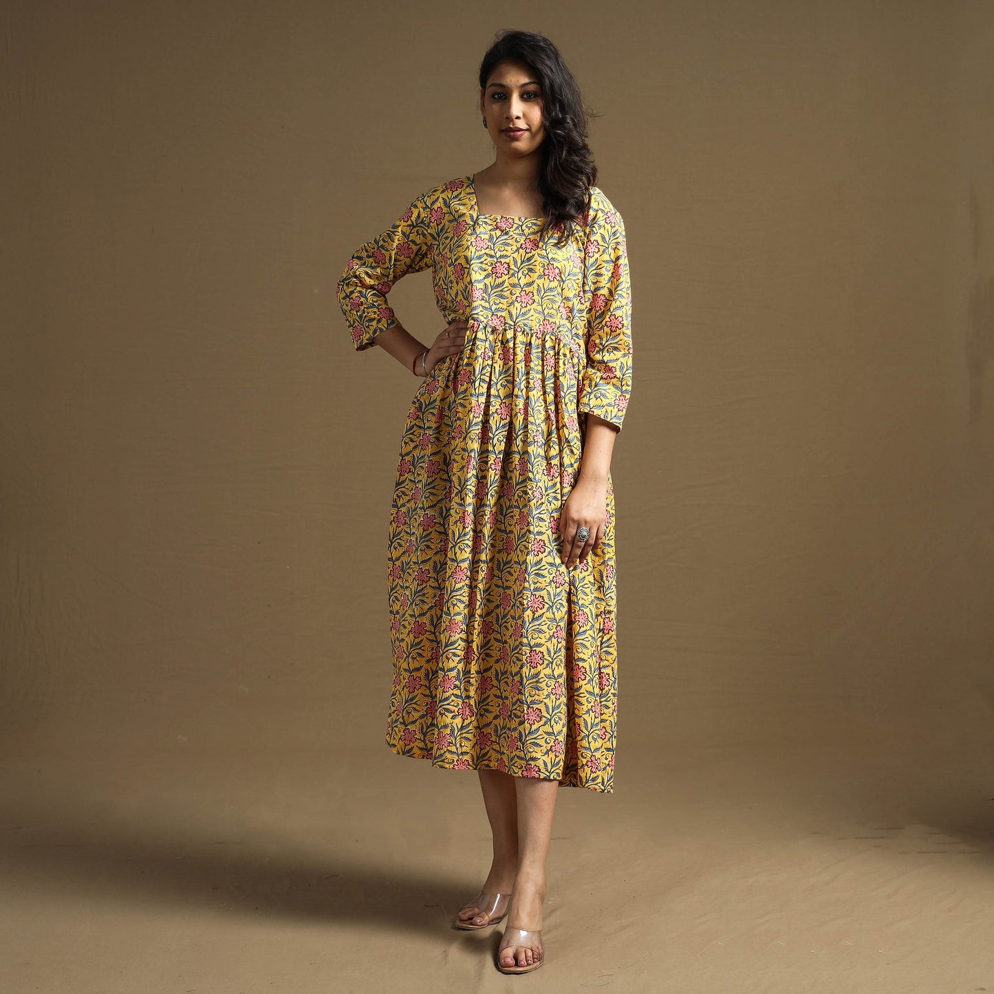 Buy Sanganeri Block Printed Cotton Flared Dress Online at iTokri.com