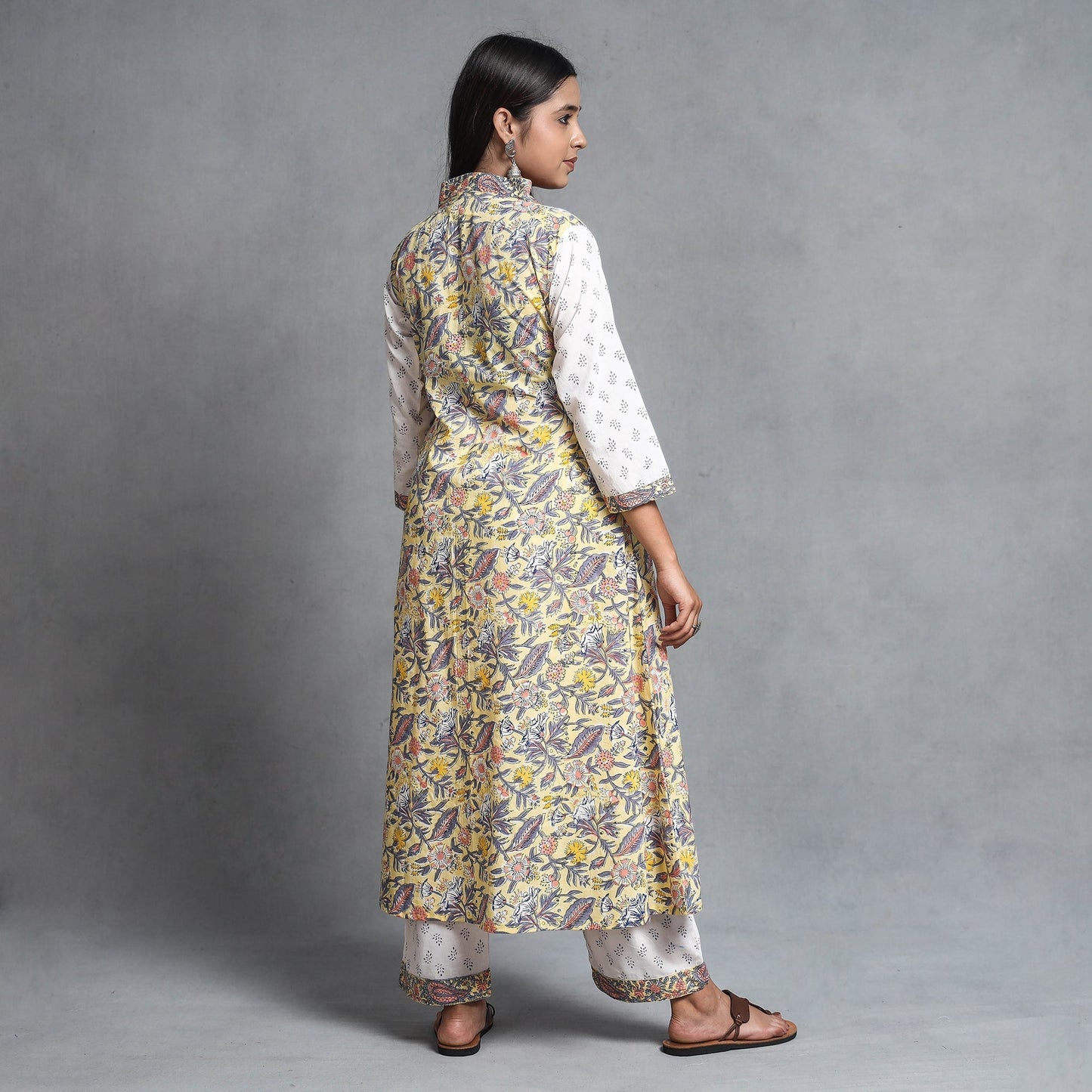 Sanganeri Block Printed Cotton Kurta with Palazzo & Dupatta Set