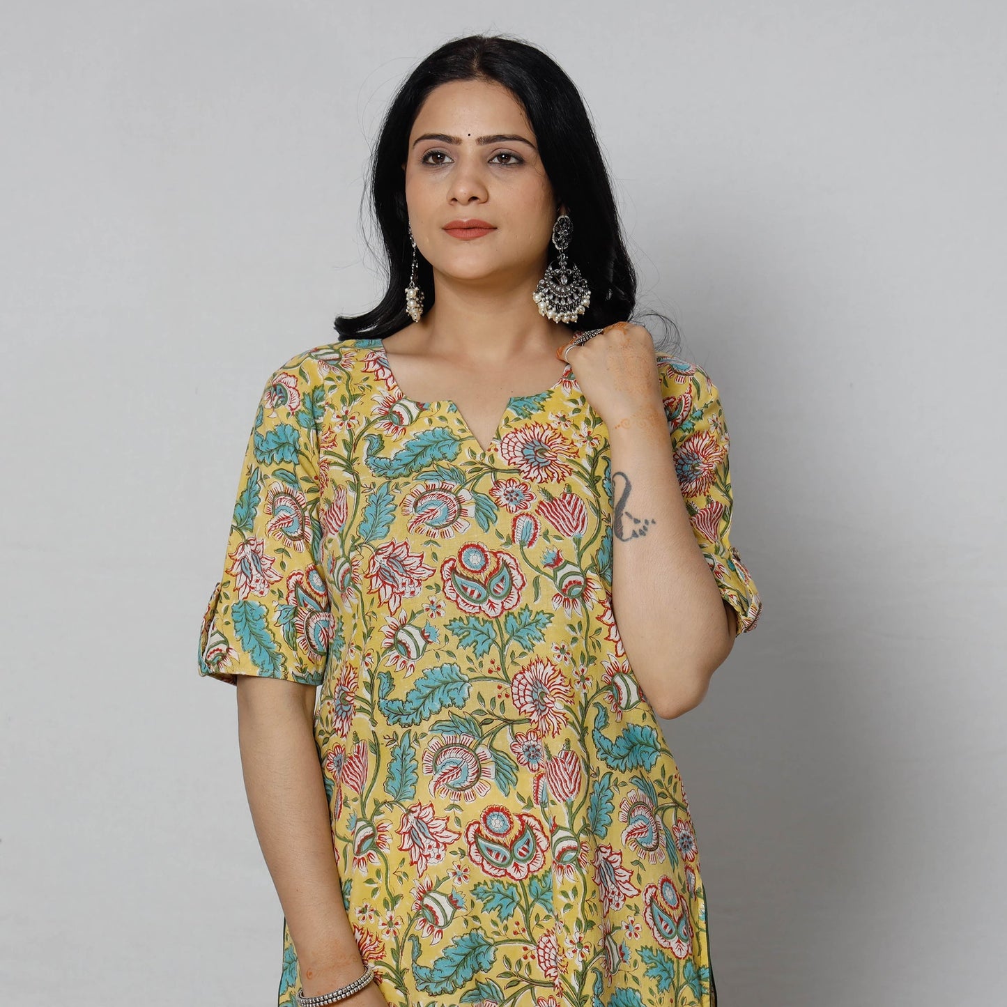 Sanganeri Block Printed Cotton Long Straight Kurta