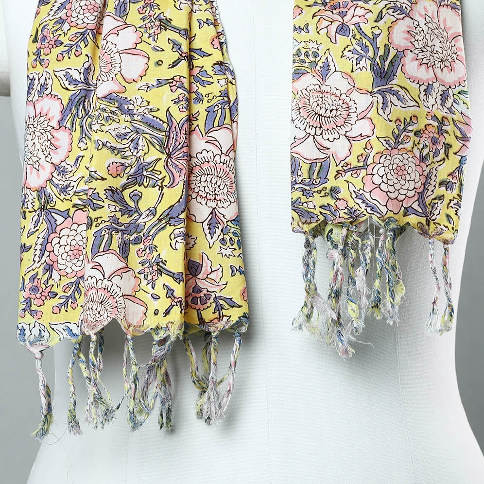 Sanganeri Block Printed Cotton Stole with Tassels 118