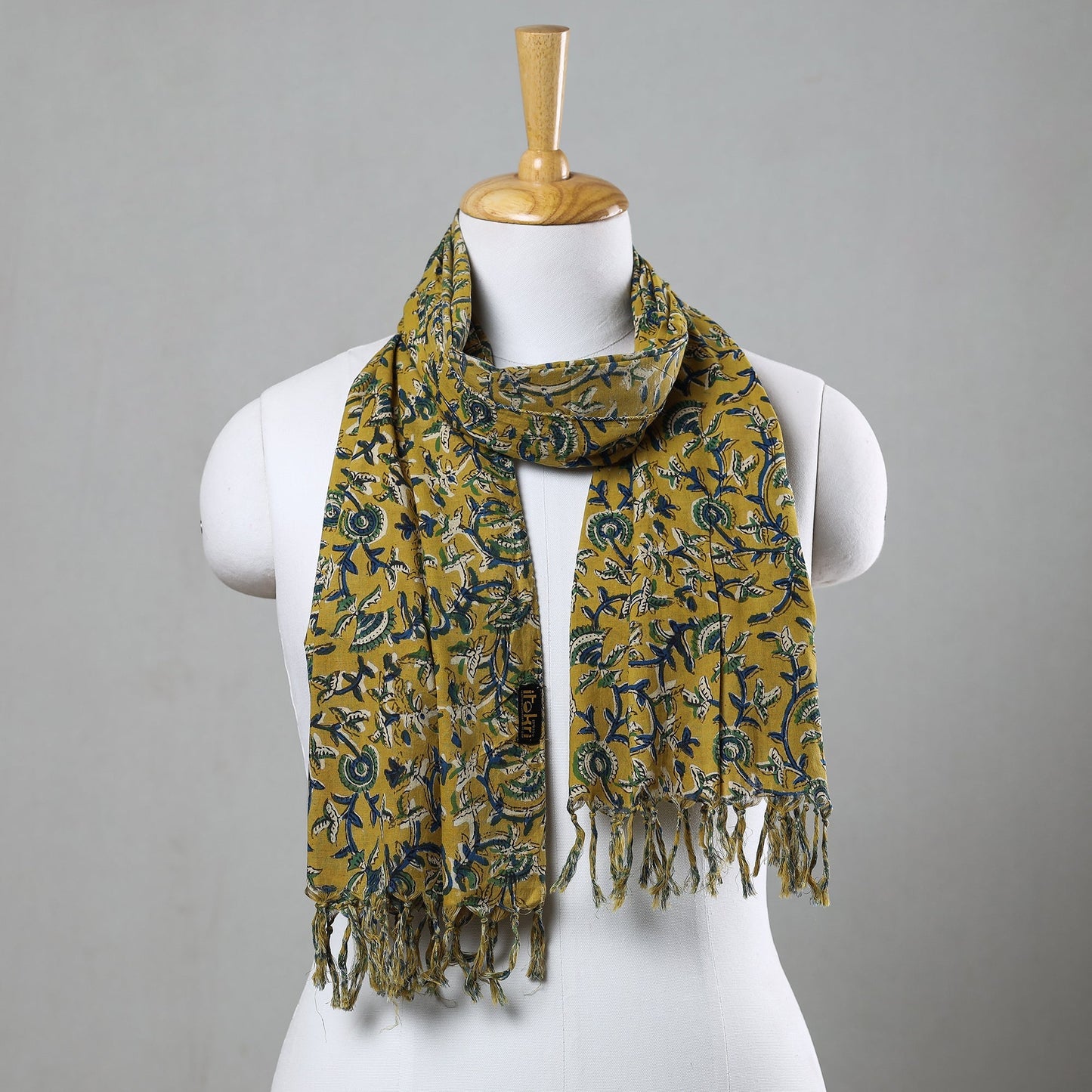 Sanganeri Block Printed Cotton Stole with Tassels